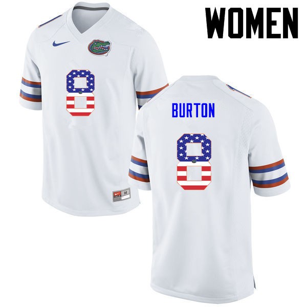 Florida Gators Women #8 Trey Burton College Football Jersey USA Flag Fashion White